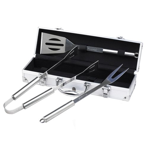 Picnic at Ascot 3 Piece Stainless Steel BBQ Barbecue Grill Tool Set with Aluminum Case