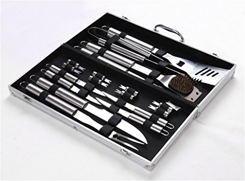 RoseFlowerÂ Premium 18 Pieces Stainless Steel BBQ Set with Aluminum Storage Case - Heavy Duty Professional Outdoor Barbecue Grill Tool Accessories Kit - Perfect Christmas Gifts Idea
