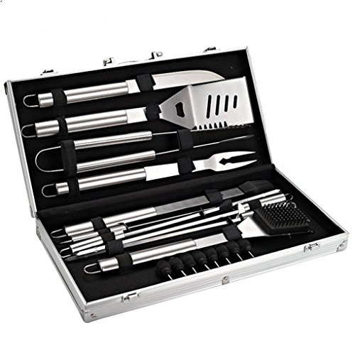 VolksRose Premium 18 Pieces Stainless Steel BBQ Set with Aluminum Storage Case 1 - Heavy Duty Professional Outdoor Barbecue Grill Tool Accessories Kit - Perfect Christmas Gifts Idea