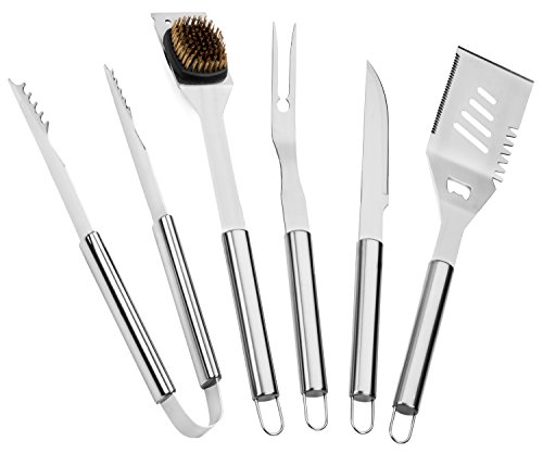 Elite BBQ Grill Tools Set - Stainless Steel Grilling Tools - BBQ Accessories - 5 Piece Barbecue Tool Gift Set w BBQ Spatula Tongs Knife Fork Cleaning Brush - BBQ Set - Barbeque Grill Accessories