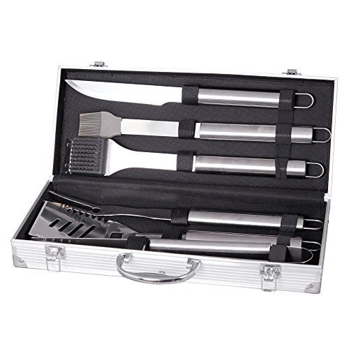 Royal Gourmet Deluxe 6-Piece Stainless Steel BBQ Accessory Set with Aluminum Carry Case - Best Value Grilling Professional Tool - TF0605