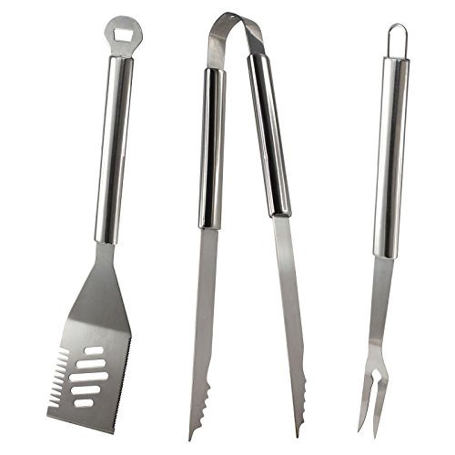 BBQ Barbecue Stainless Steel Heavy Duty 3 Piece Grilling Tool Set Including Spatula Tongs And Fork
