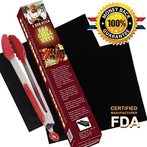 Bbq Grill Mat Set Of 2 And Silicone Tong Set Non-stick Easy Clean Nice Stocking Stuffers