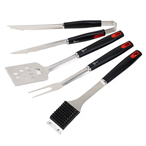 TD Design Deluxe Heavy Duty Stainless Steel BBQ Grill Set Tools Barbecue Tools Grilling Utensils - Grill Spatula Barbecue Tongs BBQ Fork and Cleaning Brush