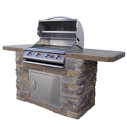 Cal Flame Bistro 470-AS 7 ft Cultured Stone BBQ Island with 4-Burner Grill in Stainless Steel 7Medium