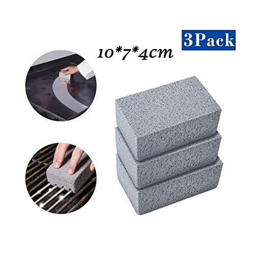 Weisfe78 Grill Cleaning Brick BlockReusable Pumice Griddle Grilling Cleaner Brick AccessoriesDescaling Cleaning Stone for BBQ Grills Racks Flat Top Pans Cookers Stains Greases Removing 3PC