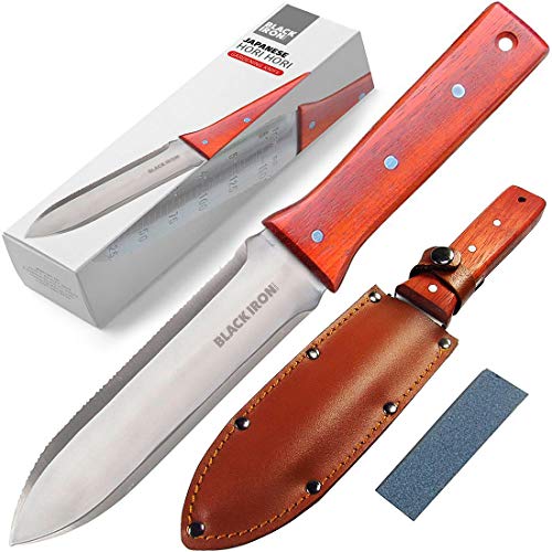 Attican Hori Hori Garden Knife Ideal Gardening Digging Landscaping Weeding Tool Stainless Steel Japanese Blade Protective Handguard Full Tang Handle Leather Sheath a Fine Gift