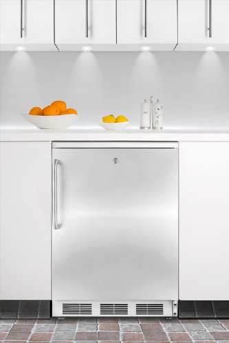 Summit FF7LBISSTB Commercial Built-in Auto Defrost All-refrigerator with a White Cabinet Lock Stainless Steel Door and Towel Bar Handle