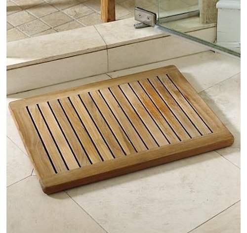 Grade-a Teak Wood Rectangular 24&quot Door  Shower Spa  Bath Floor Mat With Rounded Corners In Natural