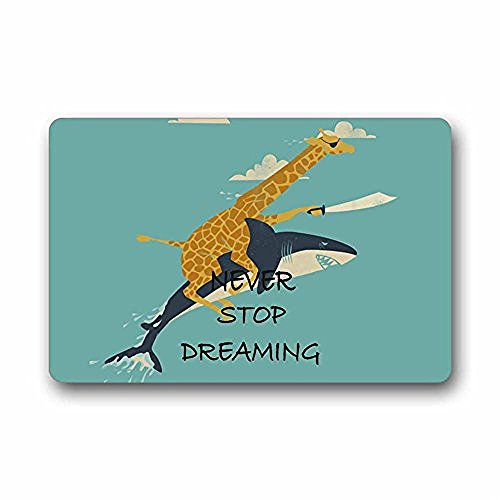 Heymat Custom Giraffe Riding Shark Never Stop Dreaming Machine-Washable Door Mat IndoorOutdoor Doormat Kitchen Decor Floor Mats Rugs 236 X 157 Inches