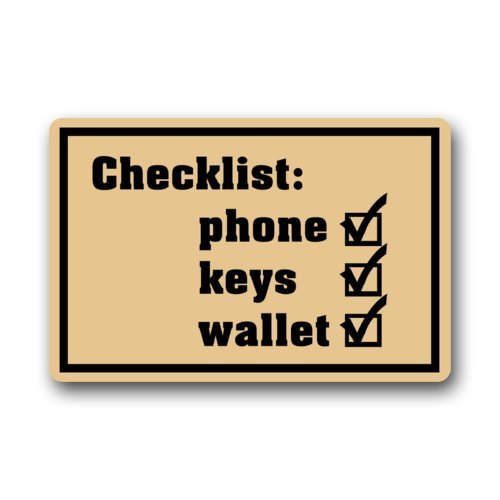 Non-slip Rectangle Funny Humorous Doormat Checklist Phone Keys Wallet Design Indoor And Outdoor Entrance Floor