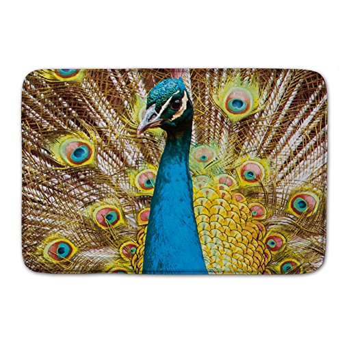 Pretty Peacock Bird Rug Bath Doormats Indoor Outdoor Floor Door Mats Gate Pad Blue Gold Yellow