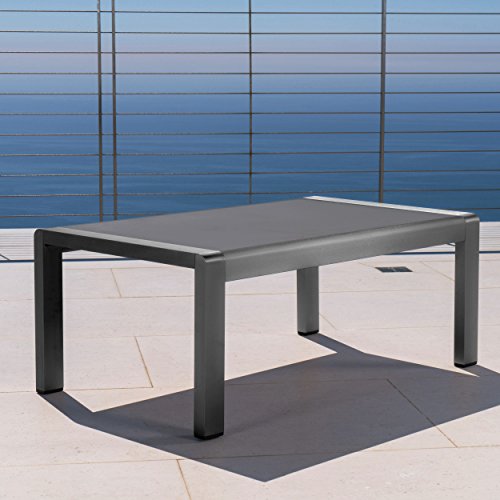 Crested Bay Patio Furniture  Outdoor Grey Aluminum Coffee Table with Tempered Glass Table Top