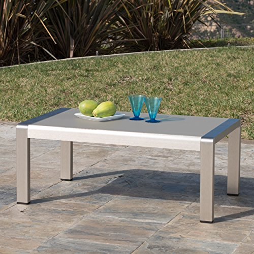 Crested Bay Patio Furniture ~ Aluminum Outdoor Coffee Table with Tempered Glass Top