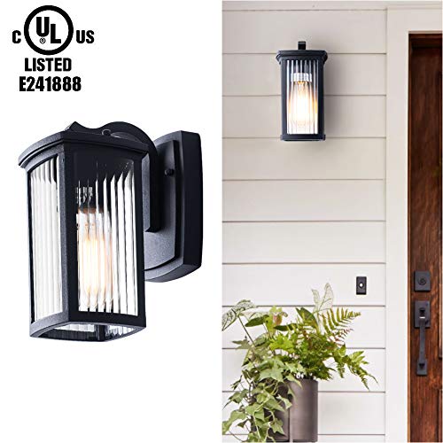 GORGAN Square Outdoor Wall Lantern Exterior Wall Mounted Porch Light Fixture Waterproof Aluminum Housing Glass Wall Light Matte Decor Wall Sconce for Garden Patio Staircase Balcony Drive Way Black