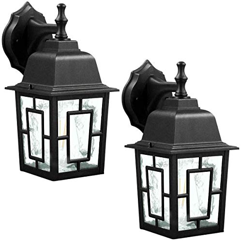 LED Wall Lantern Wall Sconce as Porch Light 100-150W Equivalent 1500 Lumen Aluminum Housing Plus Glass Matte Finish Outdoor RatedBlack for 2Pack 9031 Renewed
