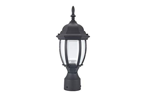 LIT-PaTH LED Outdoor Post Light Pole Lantern Lighting Fixture 95W 800 Lumens 5000K Daylight White Aluminum Housing Plus Glass Matte Black Finish