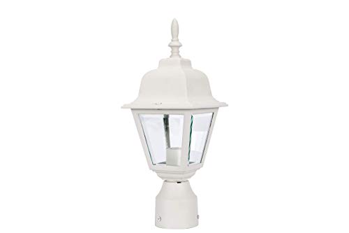 LIT-PaTH Outdoor Post Light Pole Lantern Lighting Fixture with One E26 Base Max 60W Aluminum Housing Plus Clear Glass Matte White Finish Renewed