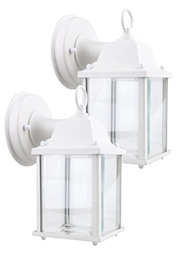 LIT-PaTH Small Outdoor LED Wall Lantern Wall Sconce as Porch Light 95W 75W Equivalent 800 Lumen Aluminum Housing Plus Glass Matte White Finish ETL and ES Qualified 2-Pack