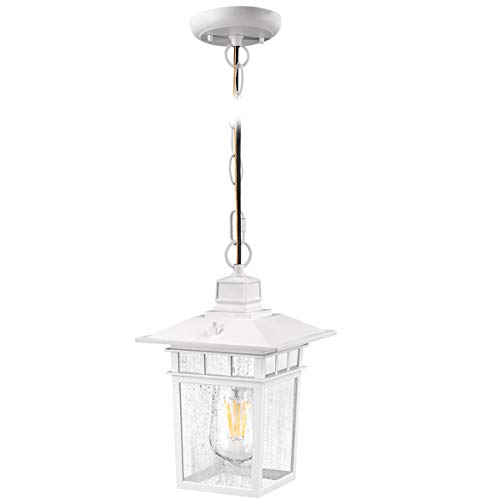 One Light Outdoor LED Hanging Lantern ，Hanging Lights for Porch 100-150W Equivalent 1100 Lumen Aluminum Housing Plus GlassExterior Pendantt ST64 8WWhite for 1Pack 8244S