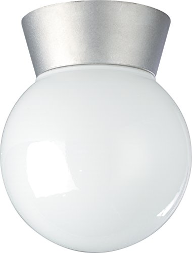 Nuvo Lighting SF77152 Utility Fixture Die Cast Aluminum Durable Outdoor Close to Ceiling Porch and Patio Light with White Glass Globe Satin Aluminum