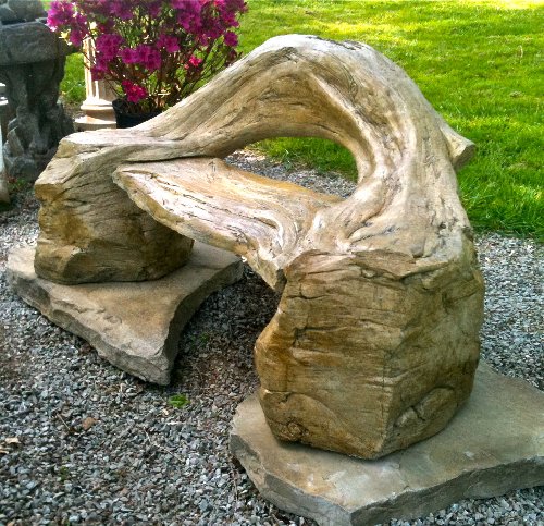 &quotgarden Bench&quot Wooden Bench Cast Stone Petrified Wood Benchquotoutdoor Garden Patio Bench&quot 2 Piece Hand Sculpted