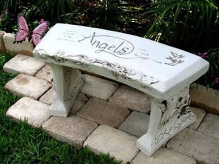 Hand Crafted angels In The Garden Cast Stone Garden Bench By Southwest Graphix - Personalization Available