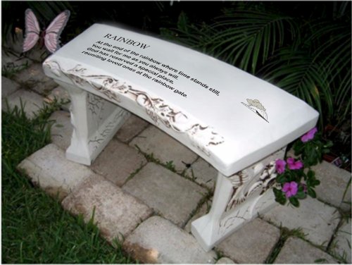 Hand Crafted rainbow Bridge Cast Stone Garden Bench By Southwest Graphix - Personalization Available