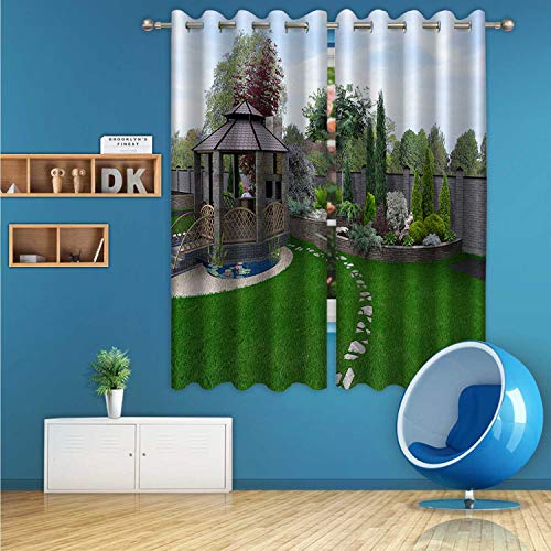 ALUONI Alfresco Living Area Digital Art Print Polyester Window Curtains3D Render for Living Room59 inch Wide x 72 inch high