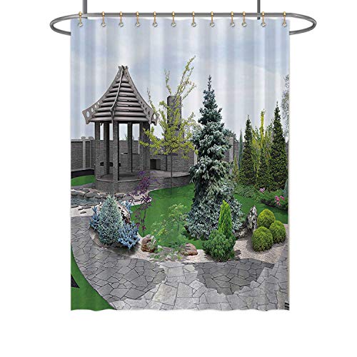Hitecera Alfresco Living AreaFabric Shower Curtain 3D Render for Bathroom 72 in by 96 in WxH
