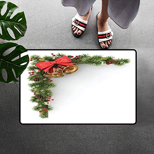 MARRGEF Christmas Welcome Door Mat Coniferous Tree Ornament with Customary Bells and Baubles Hanging Xmas Corner Door Mat is Odorless and Durable Multicolor