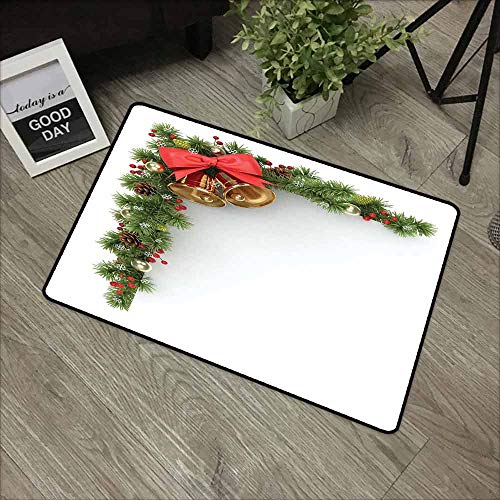RelaxBear Christmas Welcome Door mat Coniferous Tree Ornament with Customary Bells and Baubles Hanging Xmas Corner Door mat is odorless and Durable W236 x L354 Inch Multicolor