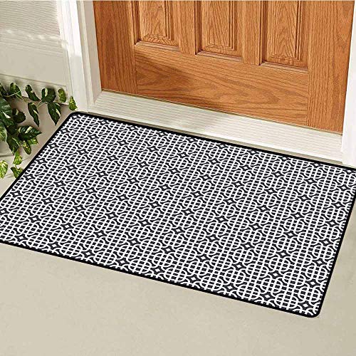 RelaxBear Geometric Universal Door mat Ornamental Motifs Vertical Horizontal Stripes Squares with Oval Corners Door mat Floor Decoration W197 x L315 Inch Charcoal Grey White
