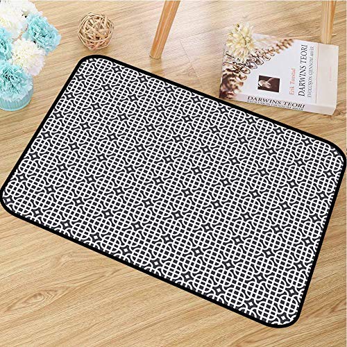 Wang Hai Chuan Geometric Universal Door mat Ornamental Motifs Vertical Horizontal Stripes Squares with Oval Corners Door mat Floor Decoration W315 x L472 Inch Charcoal Grey White