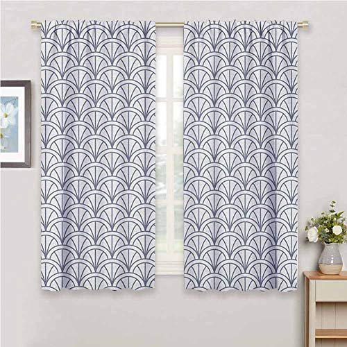 Geometric Eclipse Blackout Curtains Seigaiha Pattern Overlapping Half Circles Ocean Wave Pattern Traditional Japanese Patio Door Curtains Living Room Decor W100 x L62 Inch Grey White