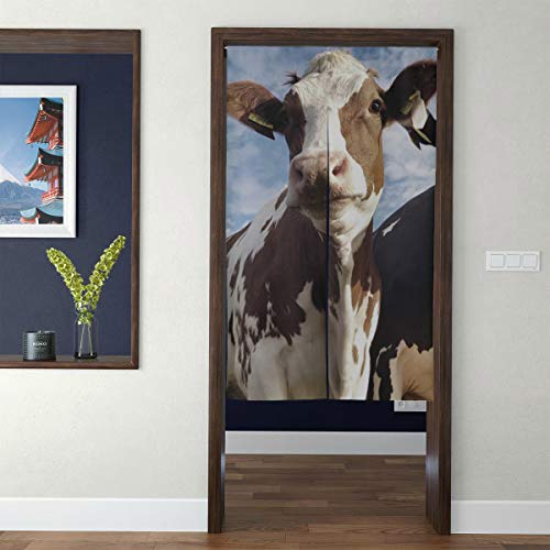 HYTCSY Door Tapestry Japanese Patio Door Curtain Black and White Dairy Cows 3D Print Plain Kitchen Curtains for Home Decor Long Style
