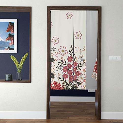 LIPink Door Tapestry Japanese Patio Door Curtain Wild Elegant Flower Grass 3D Print Japanese Curtain Door for Home Decor Long Style