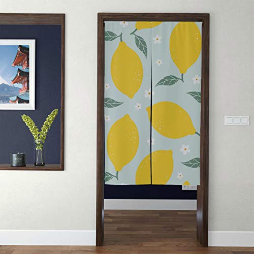 QiyI Door Tapestry Japanese Patio Door Curtains Summer Fashion Flower Fruit Lemon 3D Print Noren Doorway Curtain Family with Telescopic Rod for Home Decor Long Style