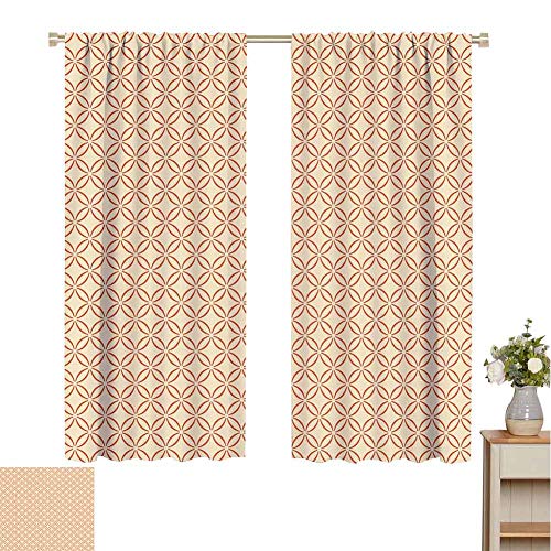 hengshu Geometric Eclipse Blackout Curtains Lattice Circles Pattern with Intertwined Oval Shapes Traditional Japanese Patio Door Curtains Living Room Decor W52 x L45 Inch Vermilion Cream