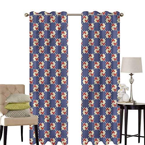 hengshu Japanese Patio Door Curtains for Bedroom Abstract Vintage Geometric Thermal Insulated Noise Reducing W120 x L84 Inch