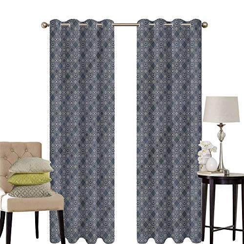 hengshu Japanese Patio Door Curtains for Bedroom Checked Floral Square Thermal Insulated Noise Reducing W100 x L84 Inch