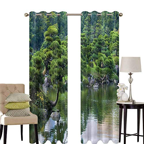 hengshu Japanese Patio Door Curtains for Bedroom River Landscape Trees Thermal Insulated Noise Reducing W96 x L84 Inch