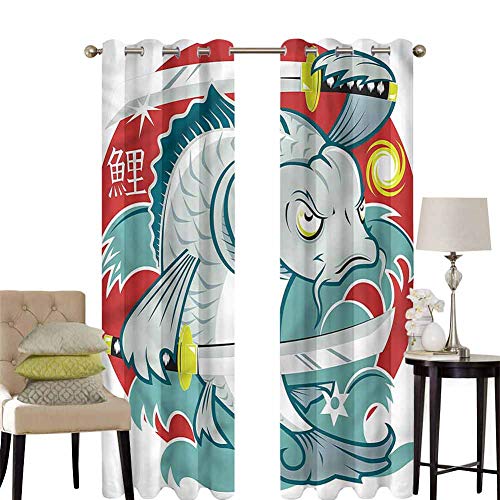 hengshu Japanese Patio Door Curtains for Bedroom Samurai Figure Martial Art Thermal Insulated Noise Reducing W72 x L96 Inch
