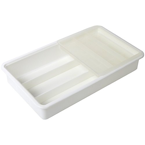 Home-X Drawer Organizer with Sliding Top Compartment The Perfect Addition to Any Kitchen White 12L x 7W x 225H