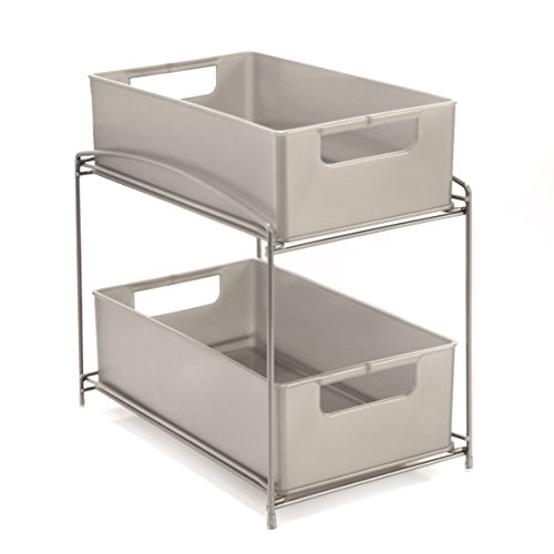 Seville Classics 2-Tier Pull-Out Sliding Drawer Kitchen Counter Organizer Satin Pewter