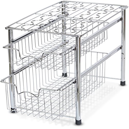 Simple Houseware Stackable 2 Tier Sliding Basket Organizer Drawer Chrome