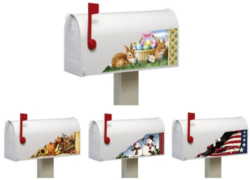 8 Piece Set Mailbox Magnet Decor Multi Holiday Interchangeable Seasonal Festive Holiday Decorative Spring Easter Bunnies 4th July Patriotic Memorial Labor Independence Day Halloween Fall Harvest Thanksgiving Christmas Snowman Winter Magnetic Mail Box D