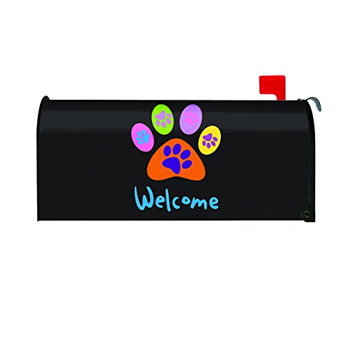 Toland Home Garden Welcome Paws Decorative Mailbox Cover Black