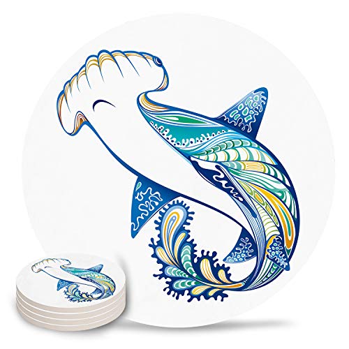 8 Pack Set Durable Absorbent Coasters for Drinks Placemat and CupMugs Mat Angel Cow Hammerhead Sand Sharks Mammals Species Nautical Graphic Coasters Set with Cork Back for Drinks Gift Decorations