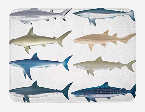 Brecoy Soft Carpet Washable Mat Indoor and Outdoor Welcome CarpetSea Animal Decor Types of Angel Cow Hammerhead Sand Sharks Mammals Species Nautical Graphic Bath Mat 18x30
